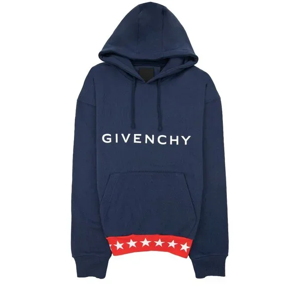 Givenchy Logo Stars Hoodied Sweatshirt Deep Blue